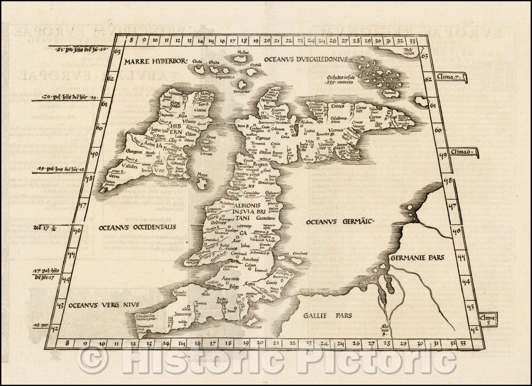 Historic Map - Europae Tabula Prima Continet Insulam Albion, sive Britanniam & Hyberniam :: European Isle of Albion or Britain and Ireland, 1541 - Vintage Wall Art