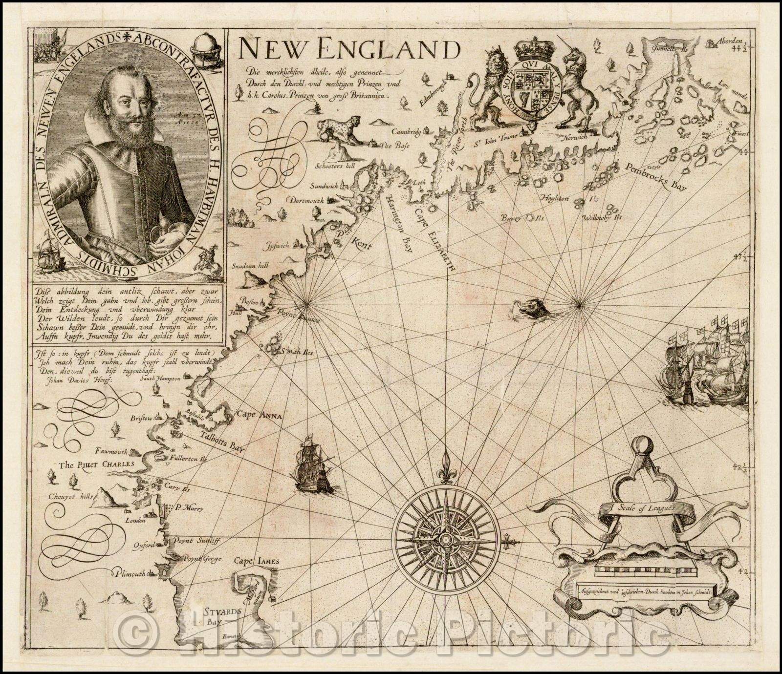 Historic Map - New England. Die Mercklichsten Dheile, also Genennet durch den Durchl: und Mechtigen Prinzen und H.H. Carolus, Prinzen von Gross Britannien, 1617 v2