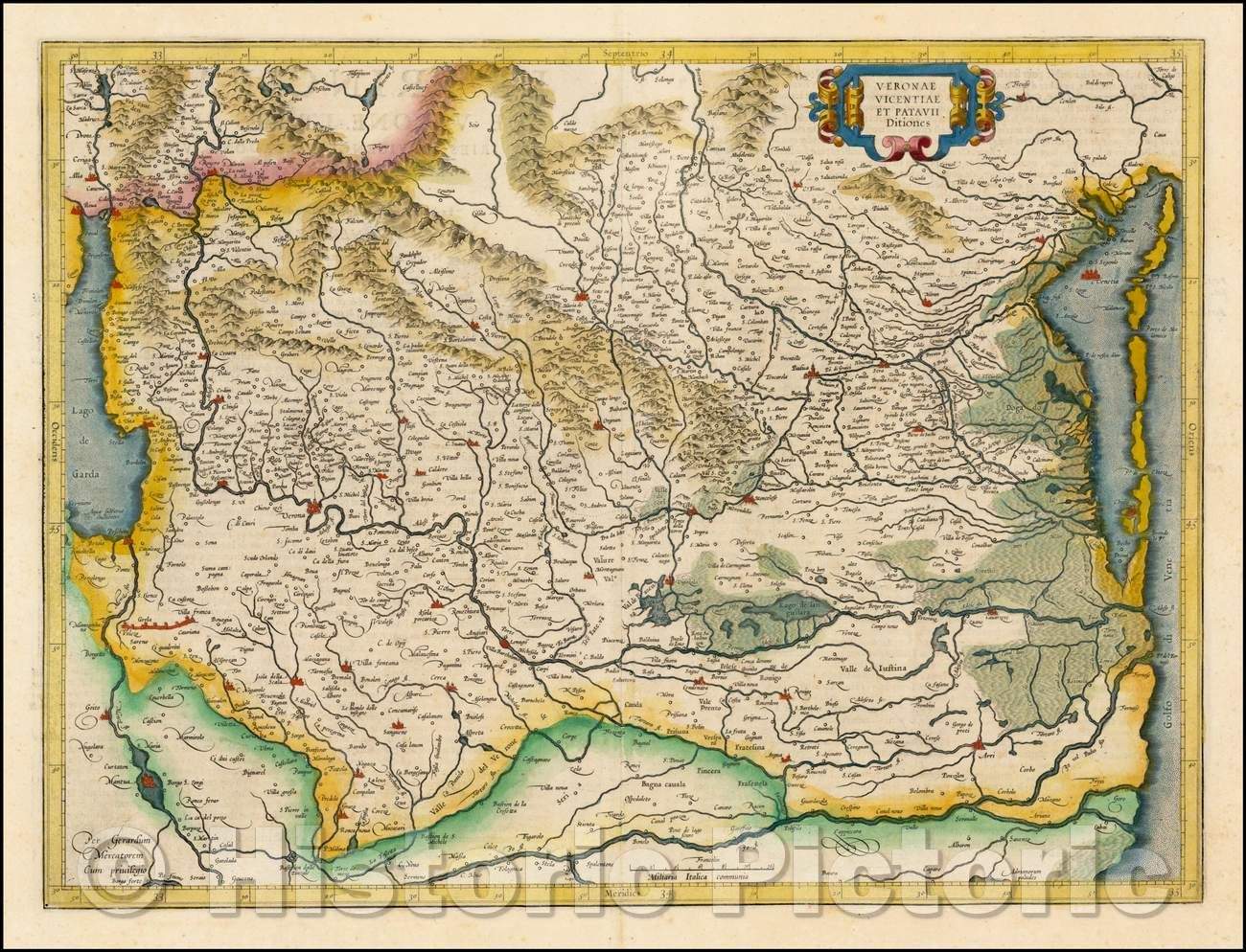 Historic Map - Veronae Vicentiae Et Patavia Dit. Shows Venice, 1619, Gerard Mercator - Vintage Wall Art