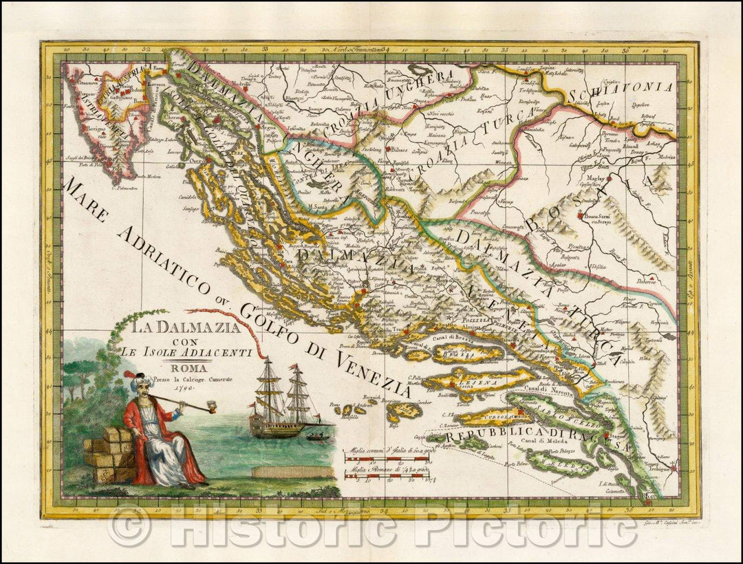 Historic Map - La Dalmazia con Le Isole Adiacenti/Map of the Dalmatian Coastline, published by Cassini in Rome, 1792, Giovanni Maria Cassini - Vintage Wall Art