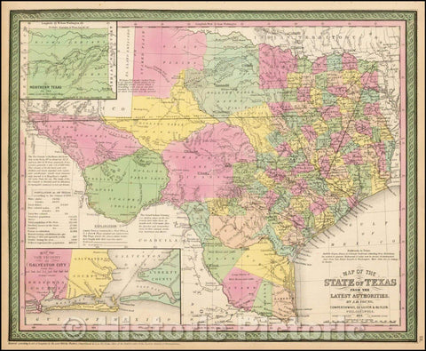 Historic Map - Map of the State of Texas From The Latest Authorities, 1854, Cowperthwait, Desilver & Butler v1