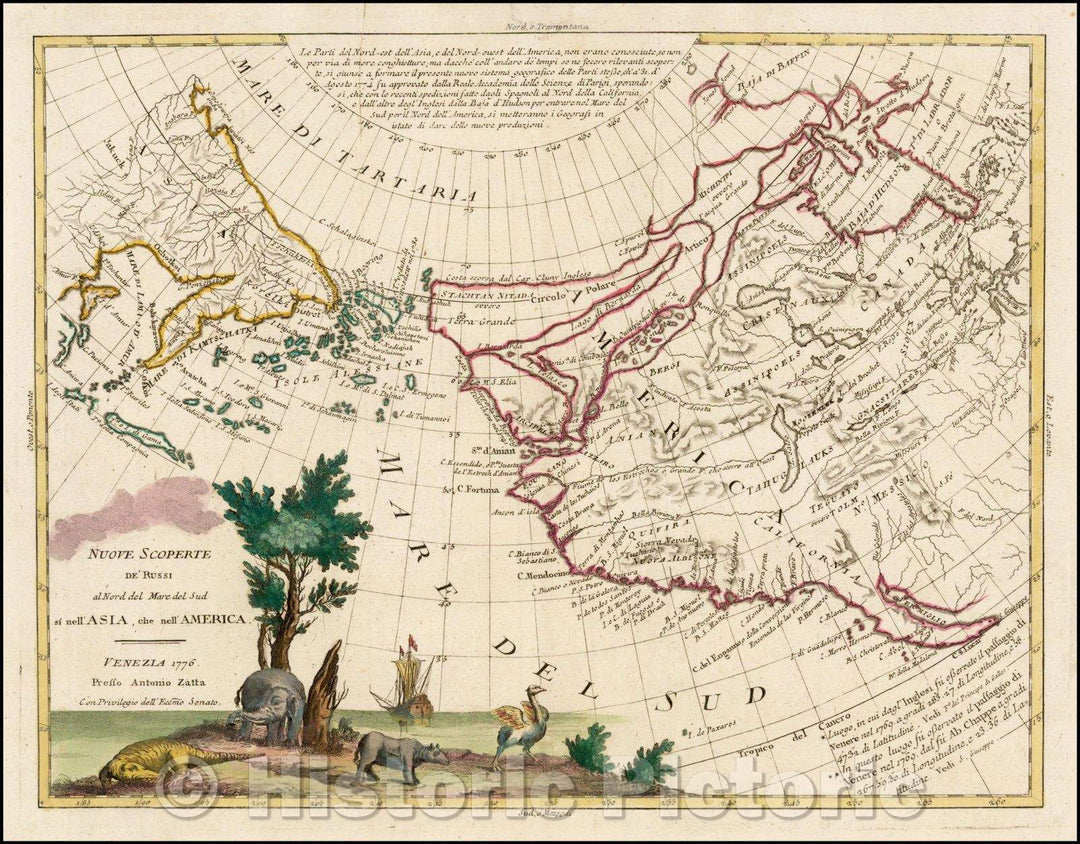 Historic Map - Nuove Scoperte de' Russi al Nord del Mare del Sud si nell'Asia, che nell'America, 1776, Antonio Zatta v6