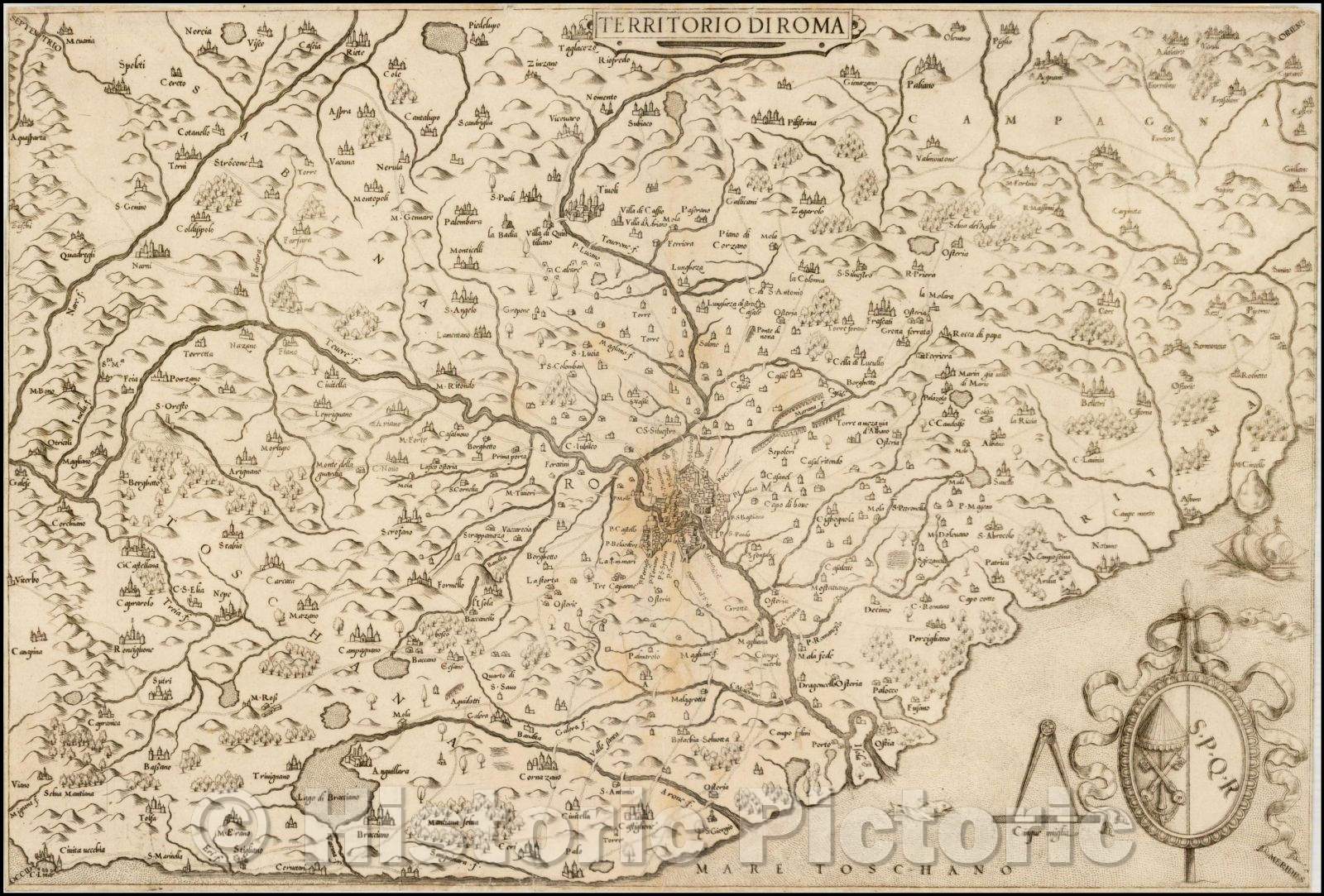 Historic Map - Territorio di Roma. / Map of the Region around Rome, 1559, Giovanni Francesco Camocio - Vintage Wall Art