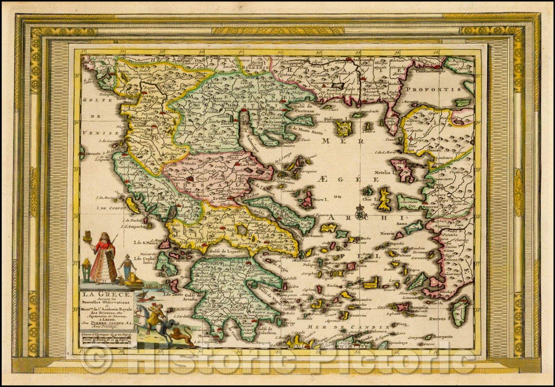 Historic Map - La Grece Suivant les Nouvelles Observations/Greece Next News Comments, 1713, Pieter van der Aa - Vintage Wall Art