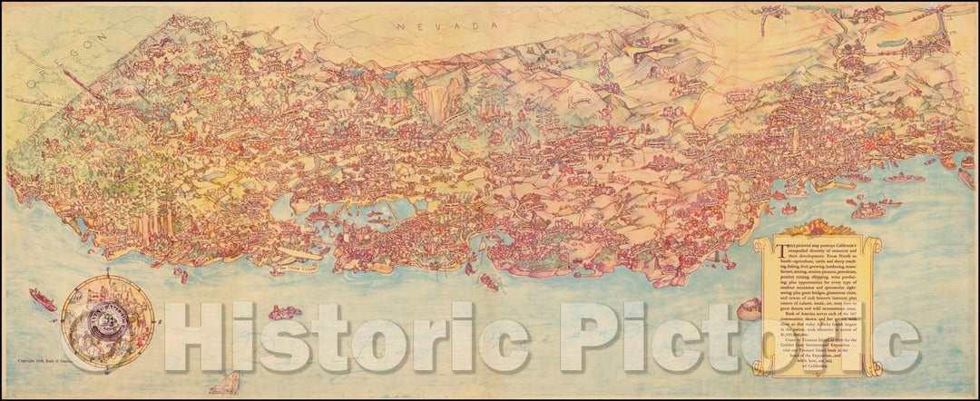 Historic Map - Pictorial Map of California, 1938, Francis De Foy - Vintage Wall Art