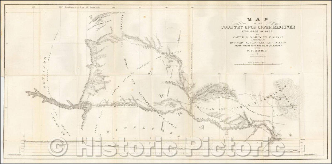 Historic Map - Map of the Country Upon Upper Red River Explored In, 1853, R.B. Marcy v1