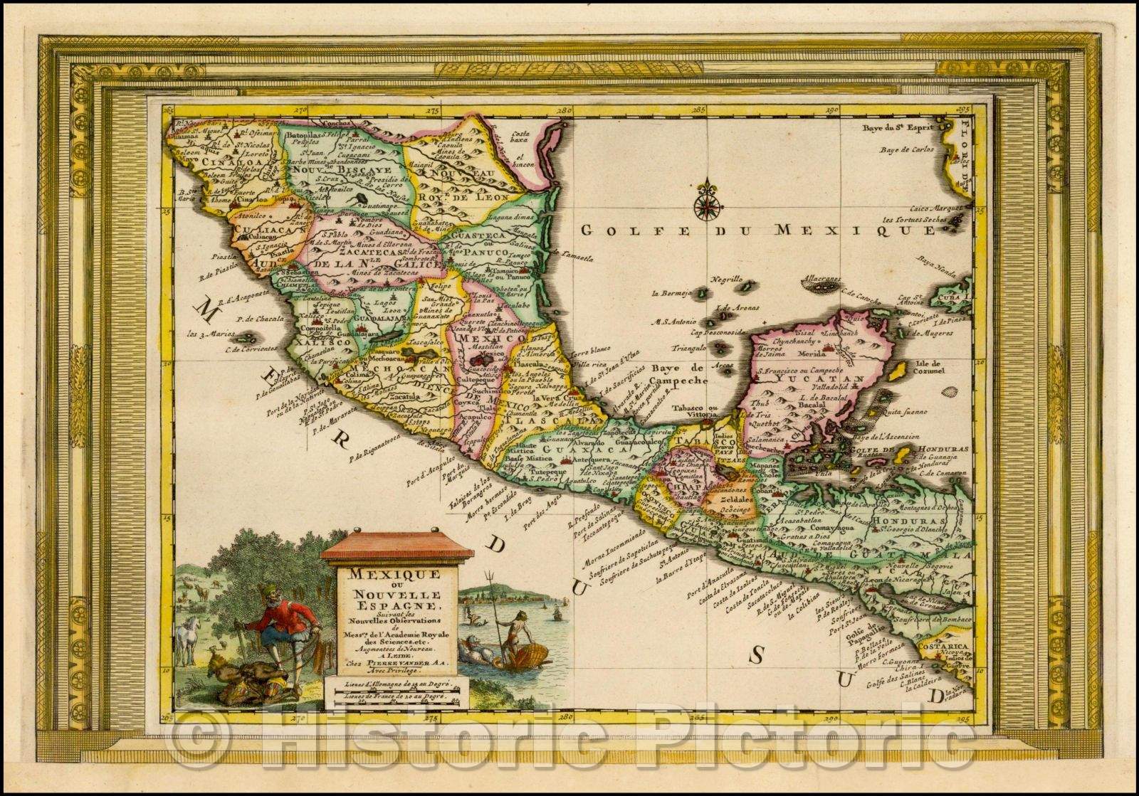 Historic Map - Mexique ou Nouvelle Espagne Suivant les Nouvelles Observations/Vander Aa's Map of Mexico and Central America, 1700, Pieter van der Aa - Vintage Wall Art