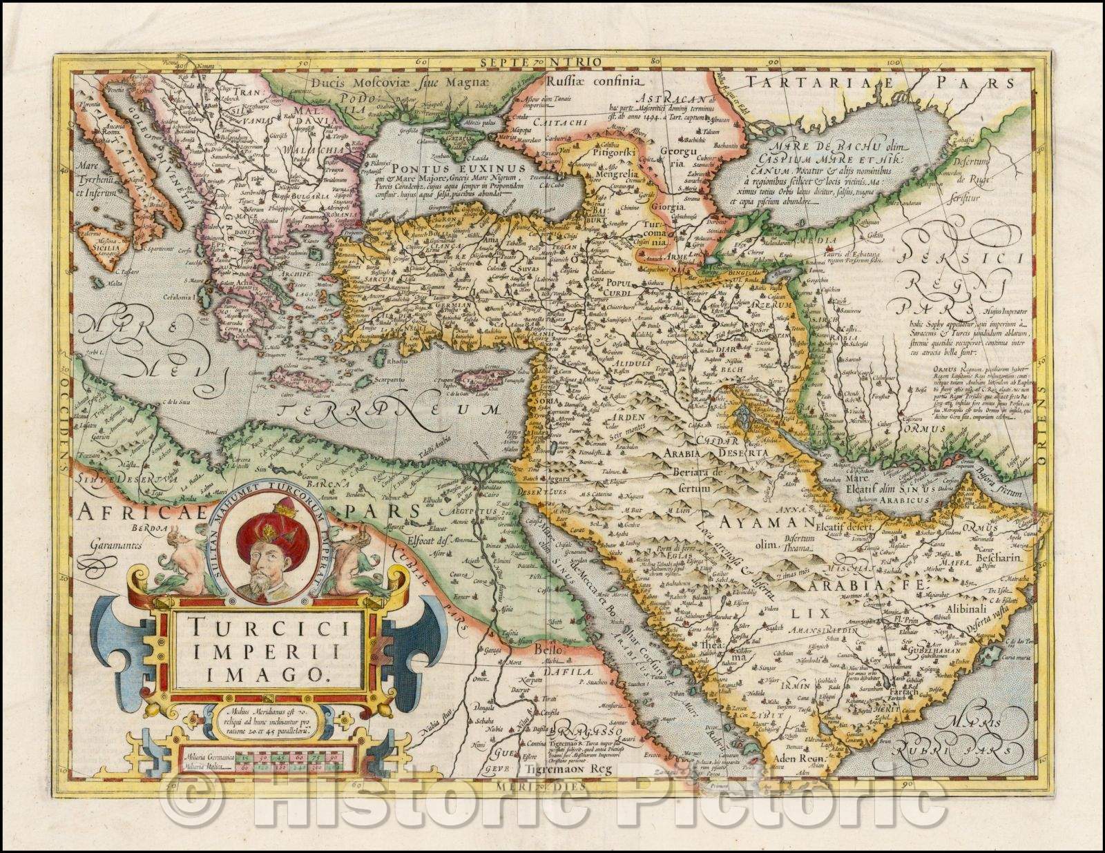 Historic Map - Turcici Imperii Imago shows Cyprus, 1630, Jodocus Hondius - Vintage Wall Art