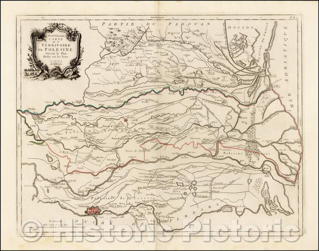 Historic Map - Nouvelle Carte Du Territoire de Polesine Suivant le Pan :: Regional of the Territory of Polinse and environs, Venice by Francois Santini, 1777 - Vintage Wall Art