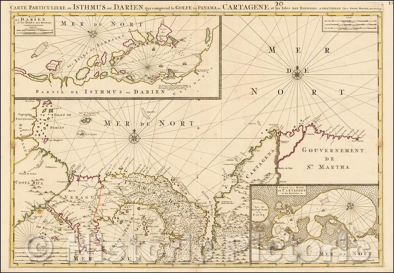 Historic Map - Carte Particuliere de Isthmus ou Darien qui Comprend le Golfe de Panama Cartagena, et les Isles aux Environs, 1700, Pieter Mortier - Vintage Wall Art