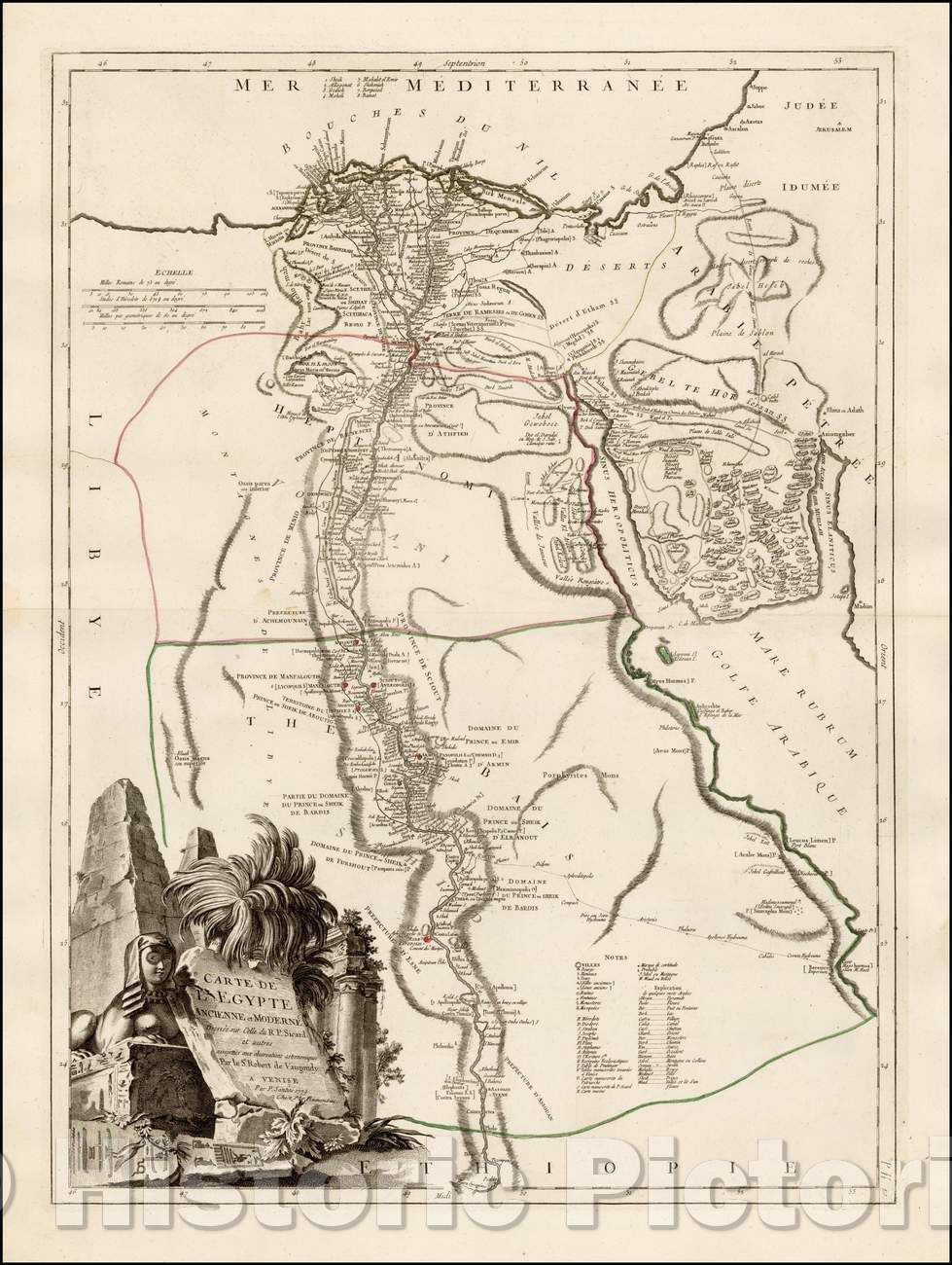 Historic Map - Carte De L'Egypte Ancienne et Moderne Dressee sure Celle du R.P. Sicard et autres, 1779, Paolo Santini - Vintage Wall Art