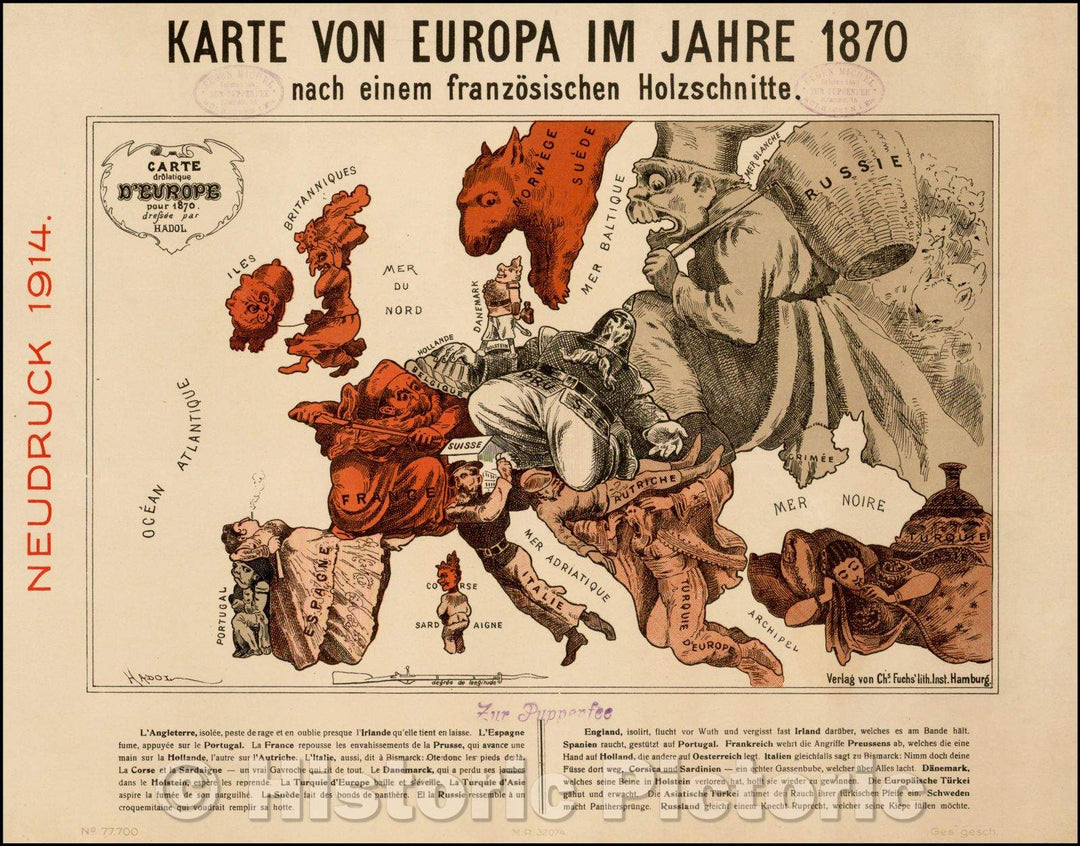 Historic Map - Karte Von Europa Im Jahre 1870 nach einem franzosischen Holzschnitte/Map Of Europe In 1870, after a FRENCH woodcuts, 1914, Paul Hadol - Vintage Wall Art