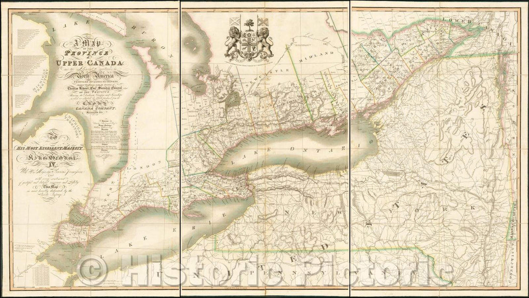 Historic Map - Province of Upper Canada and the Adjacent Territories in North America, 1826, James G. Chewett - Vintage Wall Art