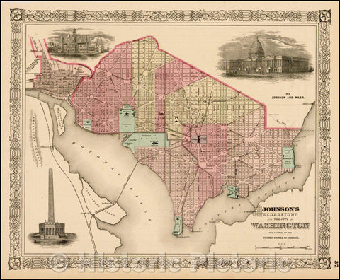 Historic Map - Johnson's Georgetown and The City of Washington The Capital of the United States of America, 1862, Benjamin Ward v4