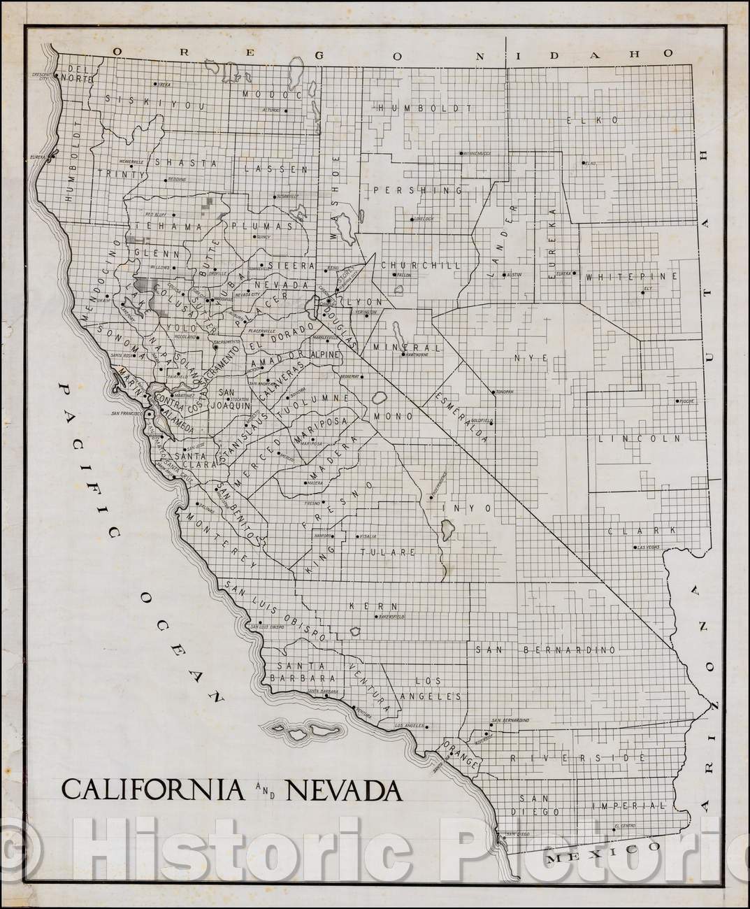 Historic Map - California and Nevada (Manuscript Map!), 1908, Anonymous - Vintage Wall Art