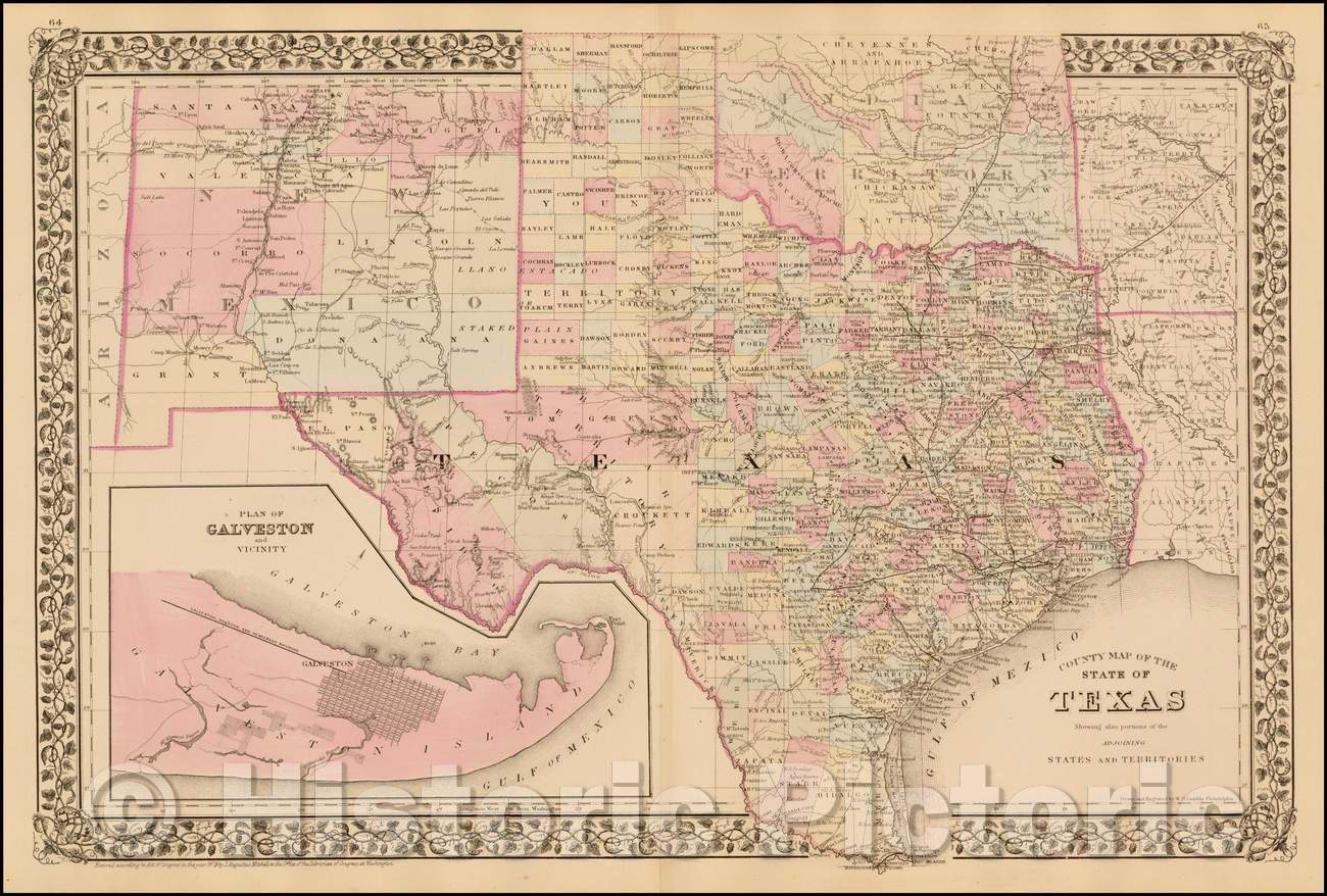 Historic Map - County Map of The State of Texas Showing also portions of the Adjoining States and Territories, 1879, Samuel Augustus Mitchell Jr. v3