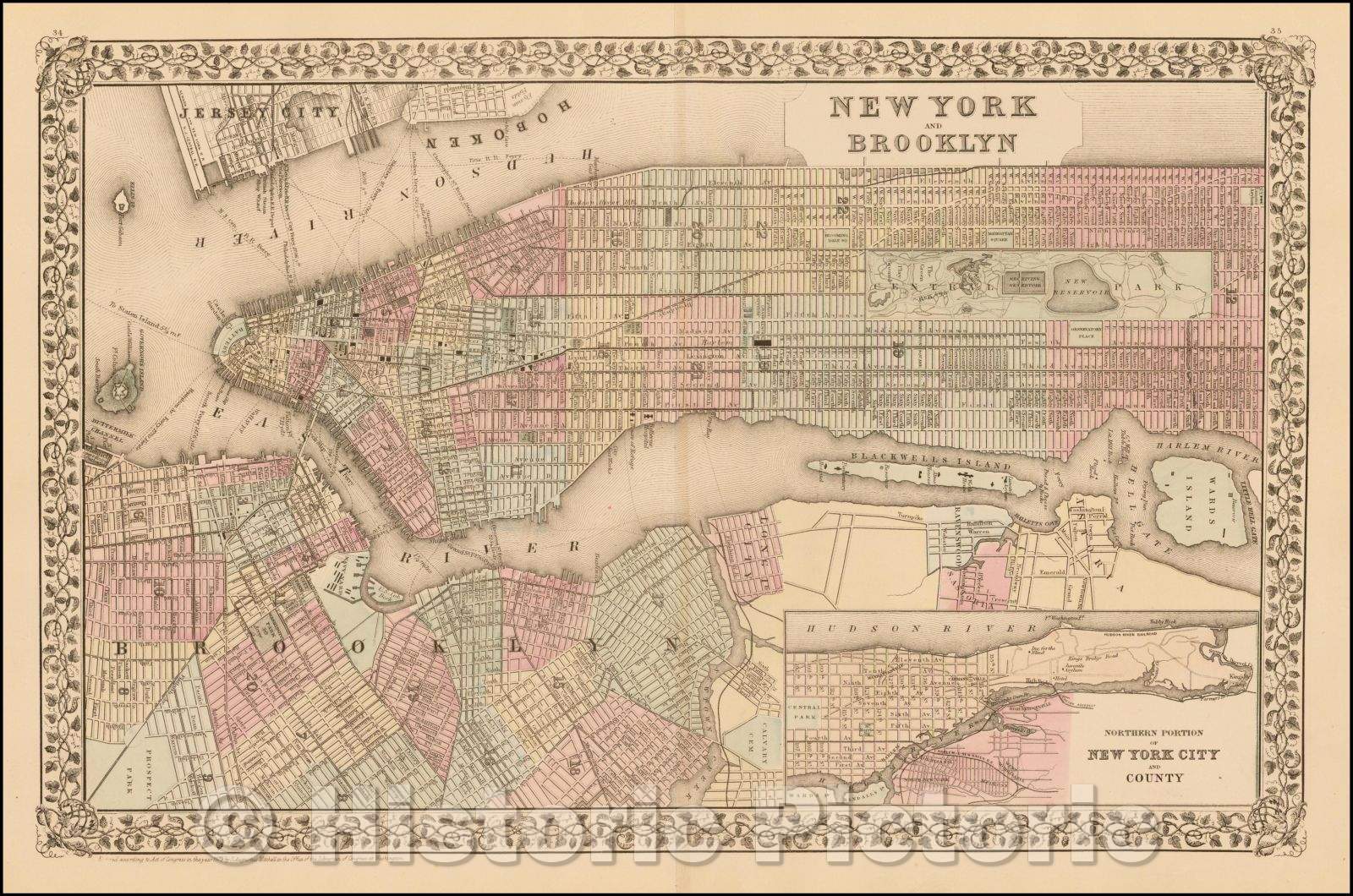 Historic Map - New York and Brooklyn, 1878, Samuel Augustus Mitchell Jr. v2