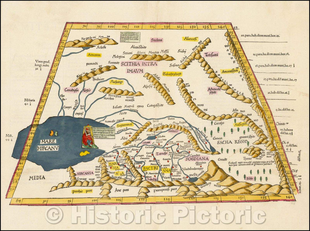 Historic Map - Tabula VII Asiae Russia, Kazakhstan, Uzbekistan, Turkmenistan & Iran Title on Verso, 1535, Lorenz Fries v2