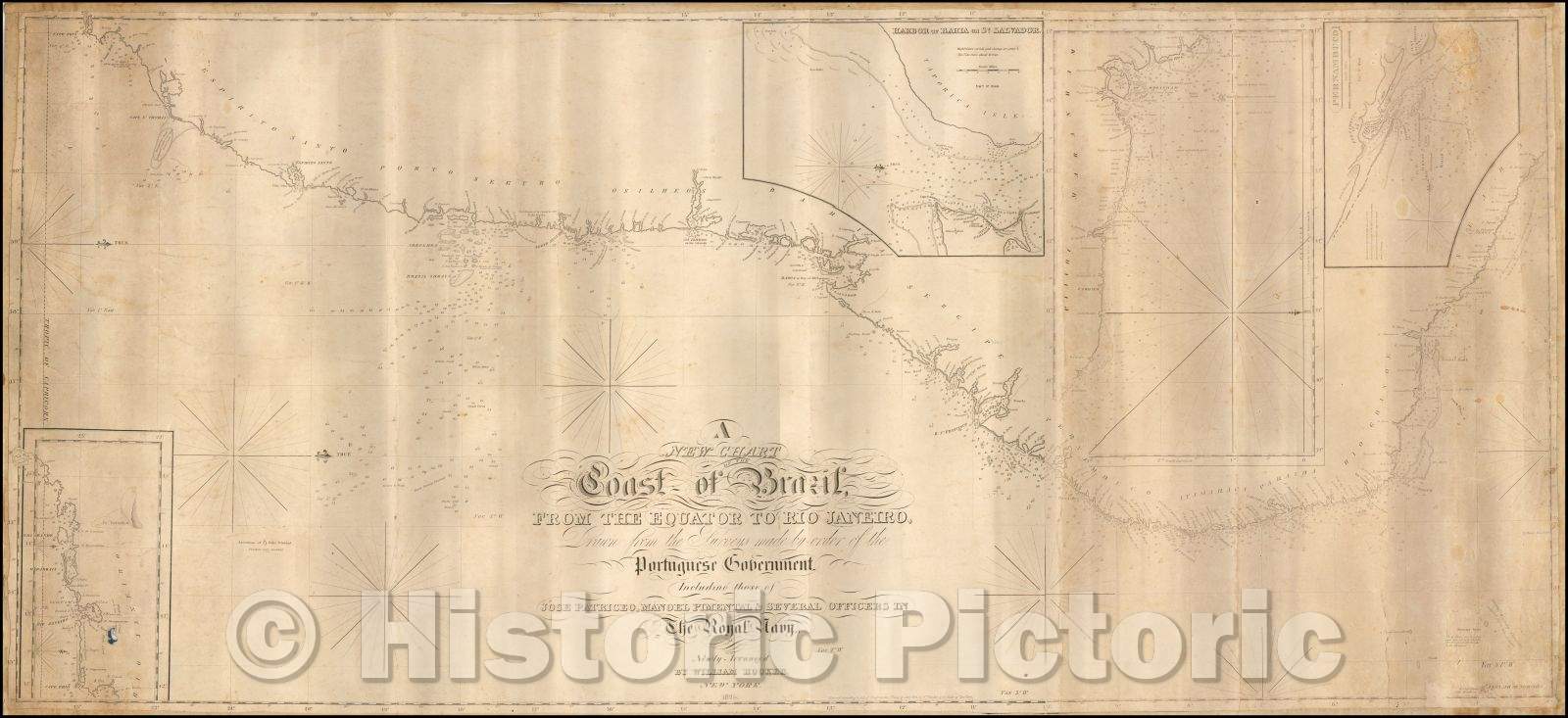 Historic Map - A New Chart of the Coast of Brazil, From The Equator To Rio Janeiro, 1825, William Hooker - Vintage Wall Art