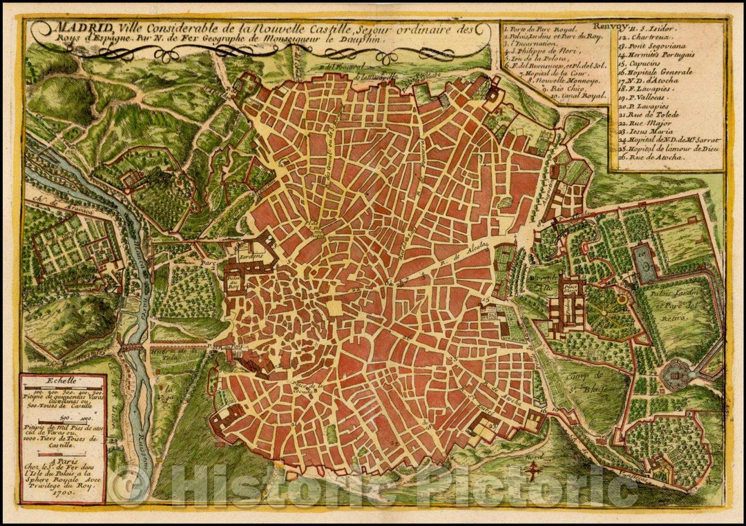 Historic Map - Madrid, ville Considerable de la Nouvelle Castille, 1700, Nicolas de Fer - Vintage Wall Art