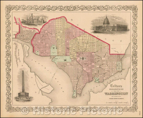 Historic Map - Colton's Georgetown and The City of Washington, The Capital of the United States of America, 1864, G.W. & C.B. Colton v2