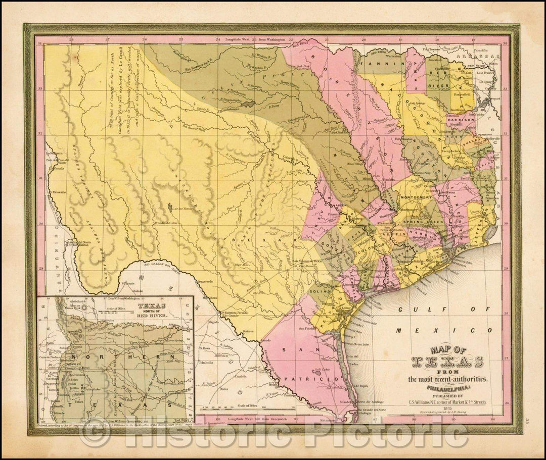 Historic Map - Map of Texas From the most recent authorities, 1845, Henry Schenk Tanner v3