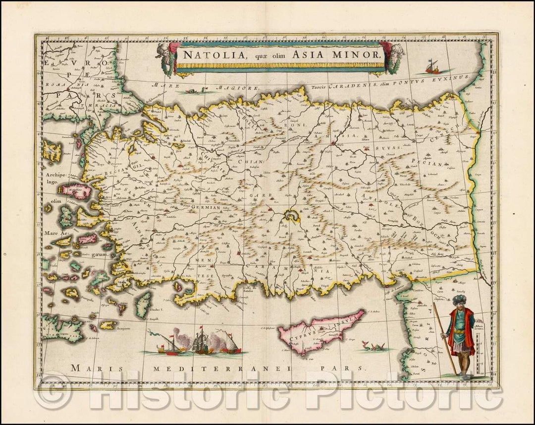 Historic Map - Natolia quae olim Asia Minor shows Cyprus, 1640, Willem Janszoon Blaeu v2