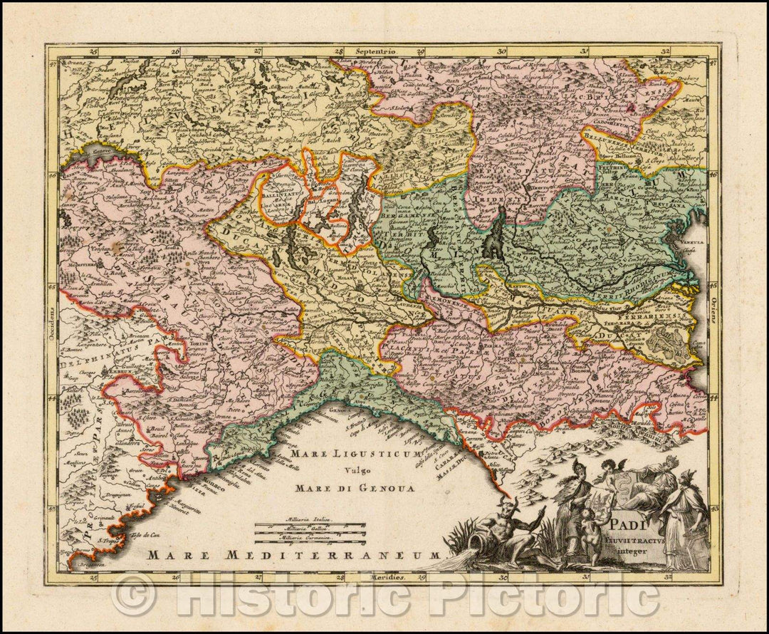 Historic Map - Padi Fluivii Tractus integer/Po Fluivii tract intact. (Northern Italy), 1718, Christopher Weigel - Vintage Wall Art