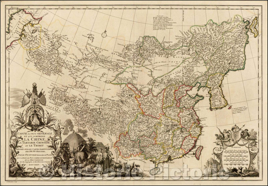 Historic Map - Carte La Plus Generale et qui comprend La Chine, La Tartarie Chinoise/D'Anville's Map of China, the st printed Map of the Middle Kingdom, 1737 - Vintage Wall Art