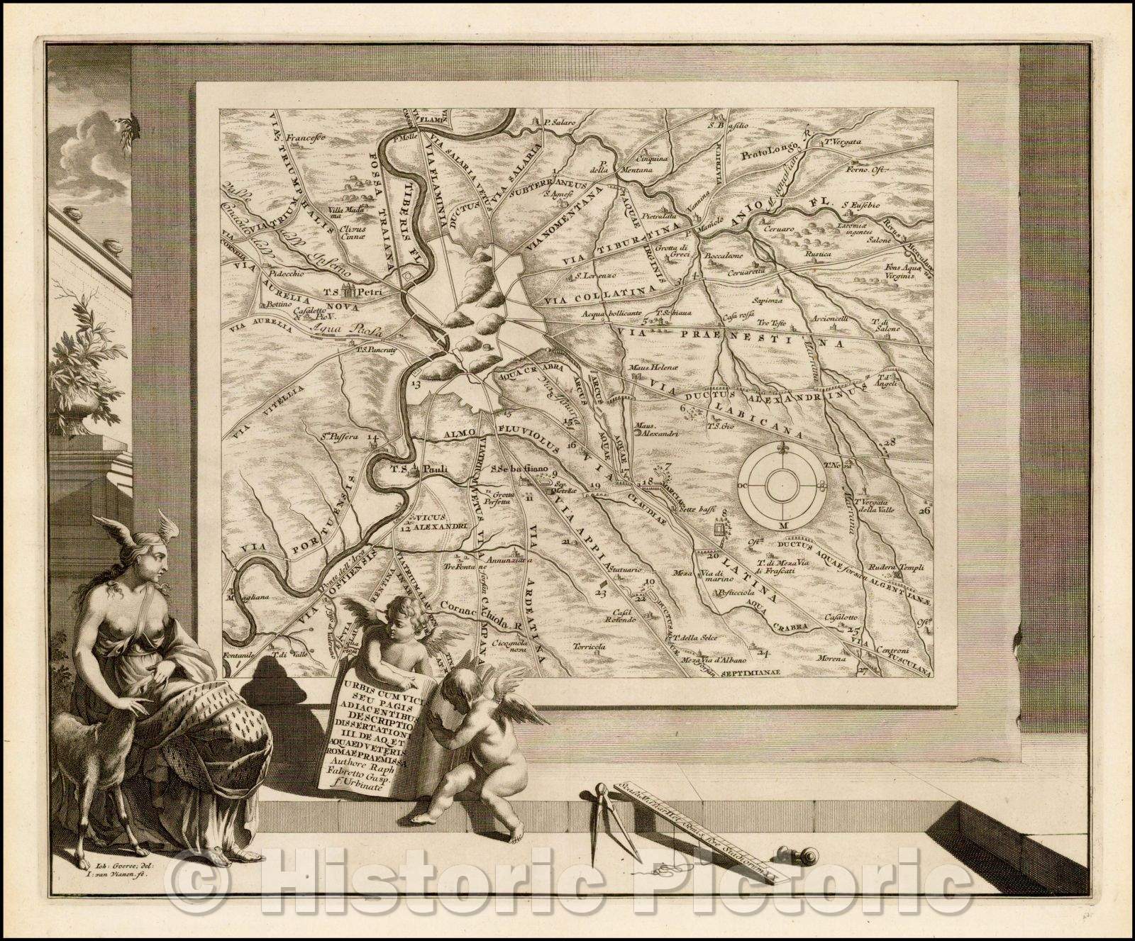 Historic Map - Urbis Cum Vicis Seu Pagis Adiacentibus Dissertationi III De Aq et Aqueaed Veteris/Map tableau, showing the water supply of Rome, 1704 - Vintage Wall Art