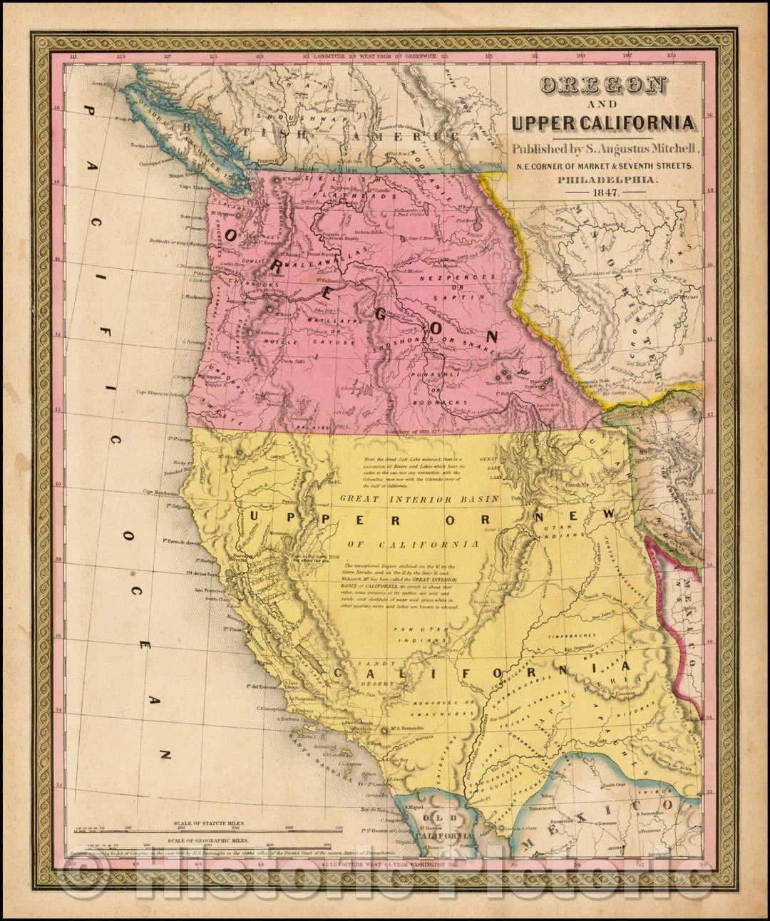 Historic Map - Oregon and Upper California, 1847, Samuel Augustus Mitchell v2