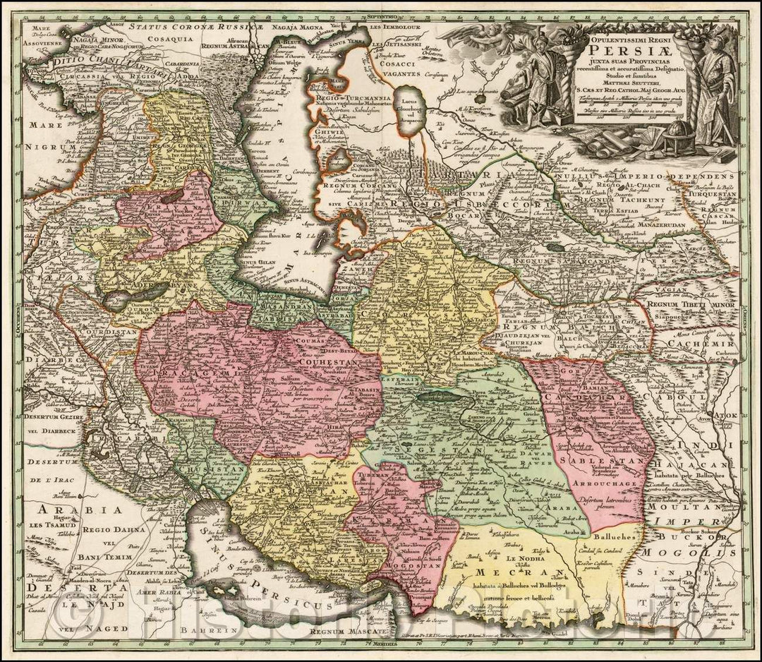 Historic Map - Opulentissimi Regni Persiae juxta suas Provincias recentissima et accuratissima Designatio, Studio et sumtibus, 1730, Matthaus Seutter - Vintage Wall Art