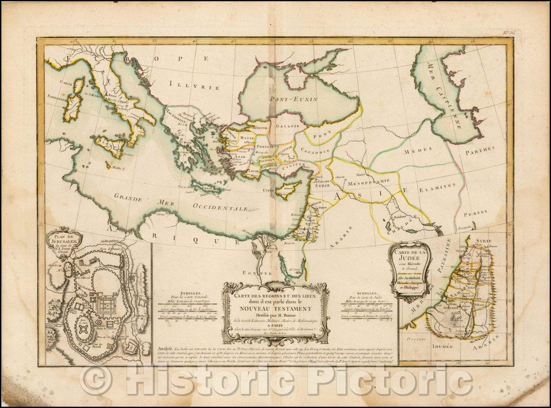 Historic Map - Carte Des Regions Et Des Lieux don?t il est parle dans/New Testament, Mediterranean, Lower Nile, Syria, Mespotamia, Asia Minoretc, 1763 - Vintage Wall Art