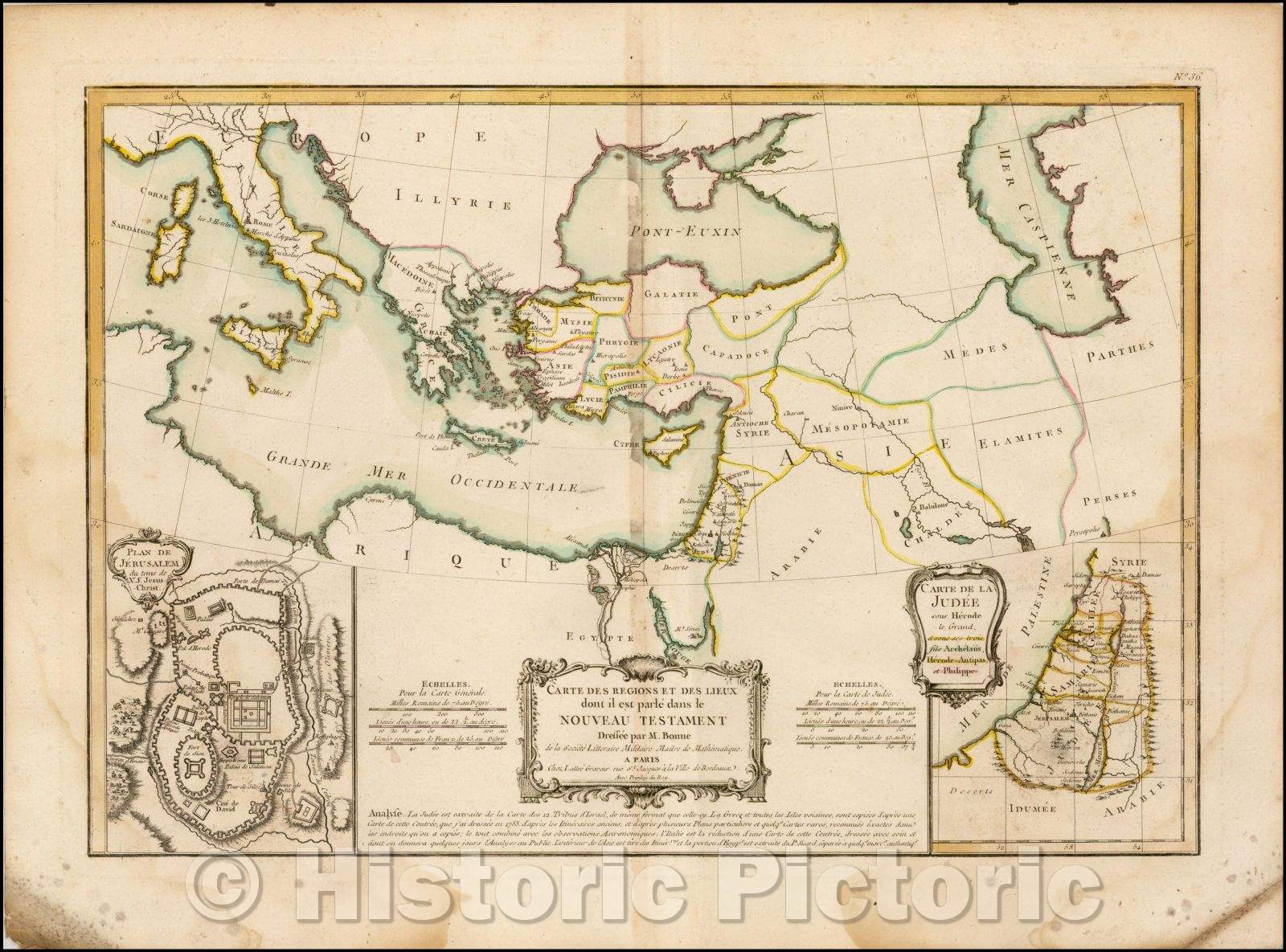 Historic Map - Carte Des Regions Et Des Lieux don?t il est parle dans/New Testament, Mediterranean, Lower Nile, Syria, Mespotamia, Asia Minoretc, 1763 - Vintage Wall Art