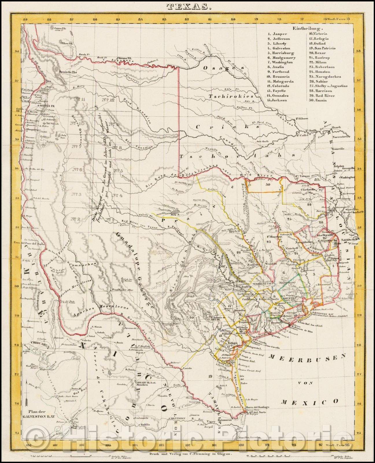 Historic Map - Texas, 1844, Carl Flemming v4