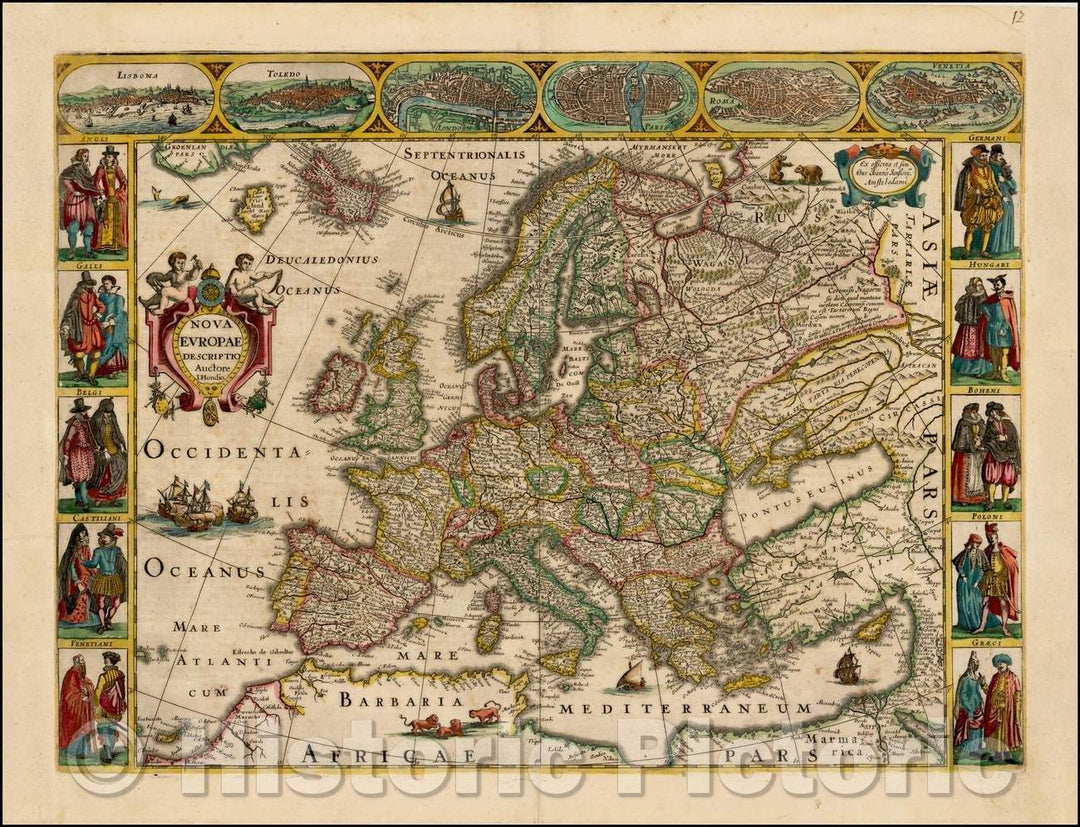 Historic Map - Nova Europae Descriptio Auctore I. Hondio/Map Of Europe, 1638, Jan Jansson - Vintage Wall Art