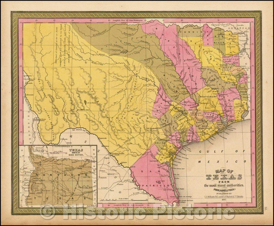 Historic Map - Map of Texas From the most recent authorities, 1847, Samuel Augustus Mitchell v2