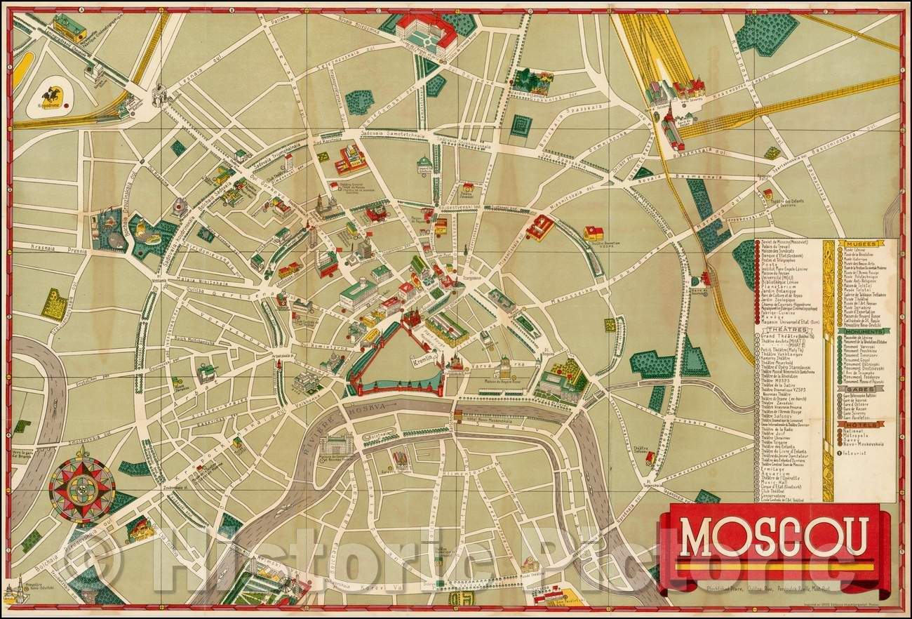 Historic Map - Pictographic Map of Moscow Moscou, 1955, Mikhail Getmanski - Vintage Wall Art