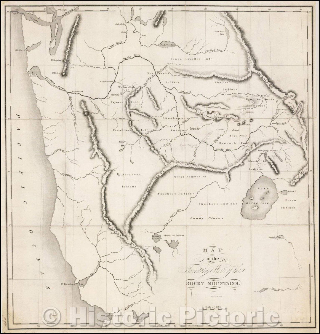 Historic Map - Map of the Territory West of the Rocky Mountains, 1837, Benjamin L.E. Bonneville - Vintage Wall Art