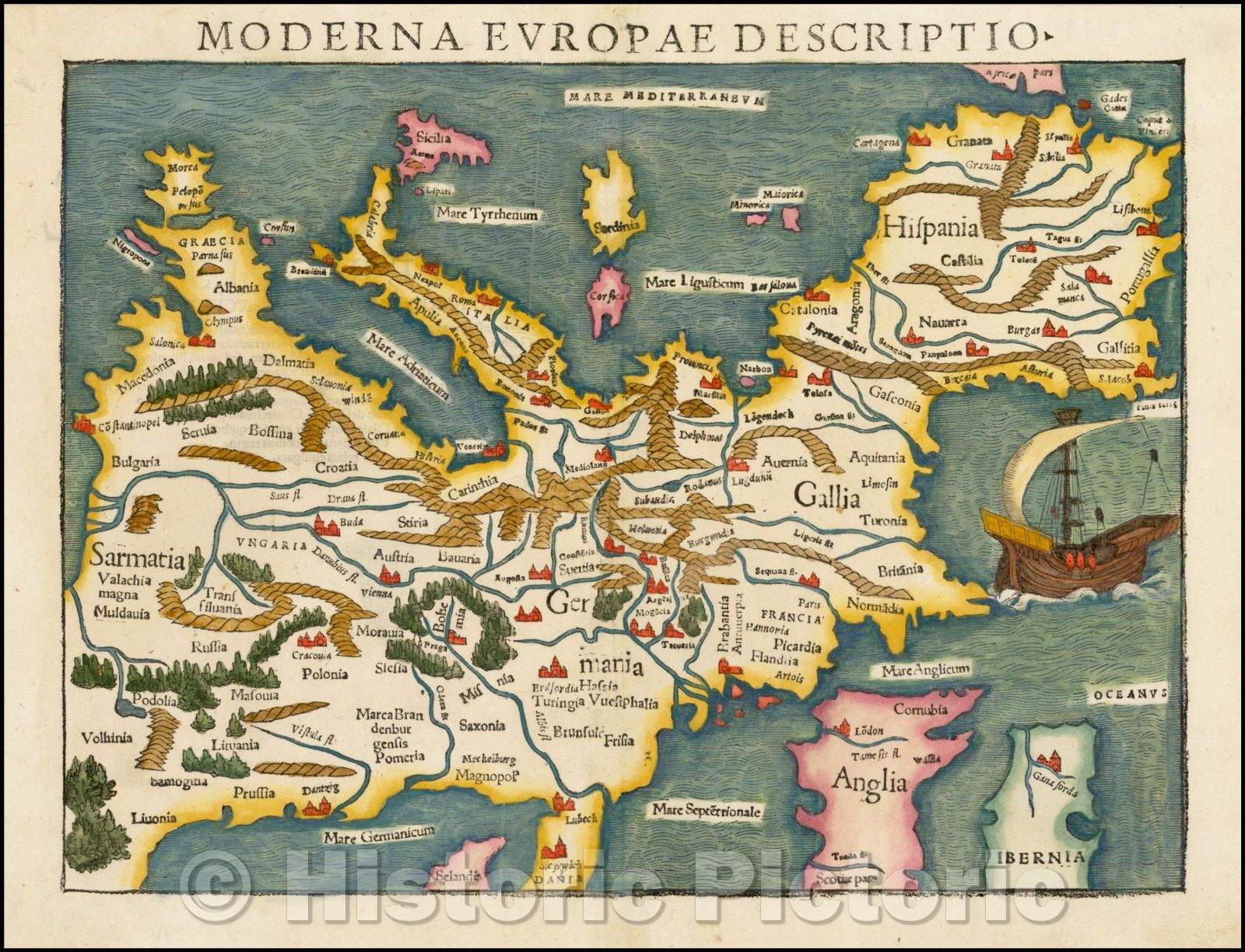 Historic Map - Moderna Europae Descriptio (First Map of the Continent of Europe!), 1550, Sebastian M?nster v3