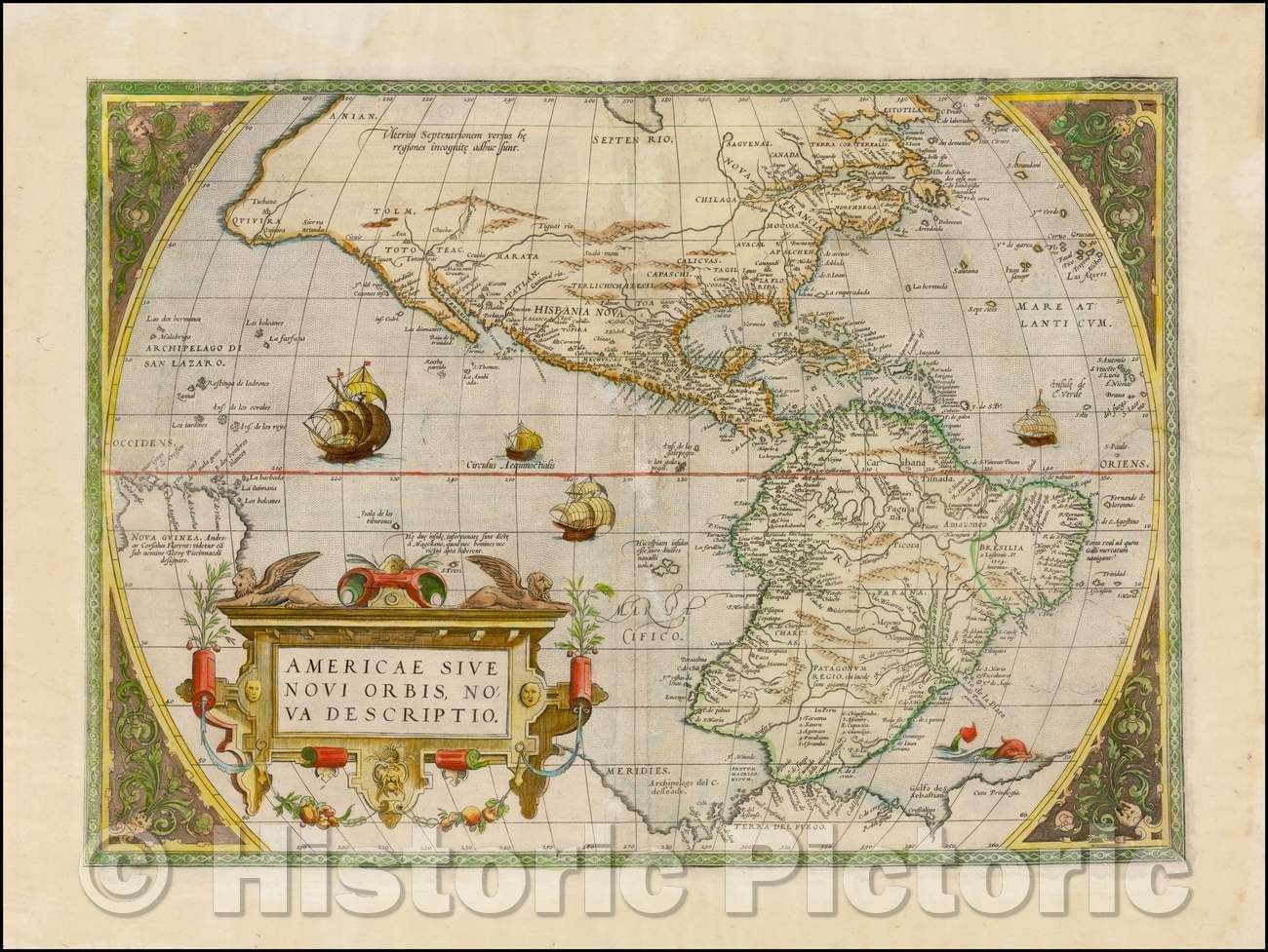 Historic Map - Americae Sive Novi Orbis Nova Descriptio (First State!)/America World Map (first state!), 1572, Abraham Ortelius - Vintage Wall Art