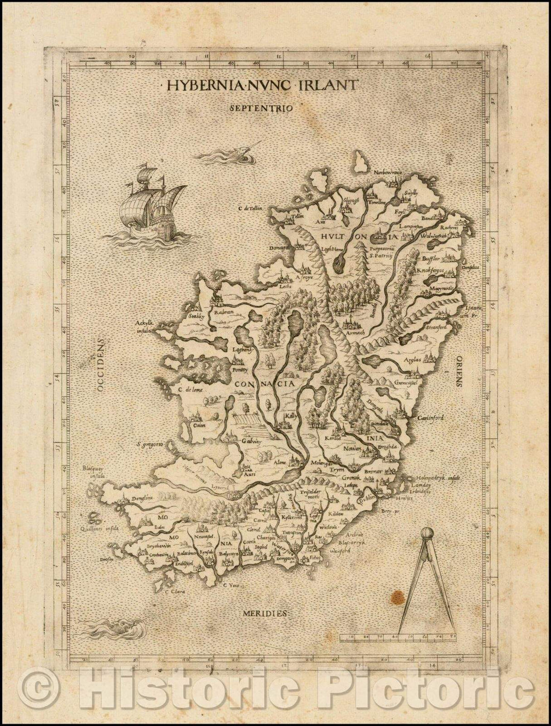 Historic Map - Hybernia Nunc Irlant/Ireland now irlam, 1570, Lafreri School - Vintage Wall Art