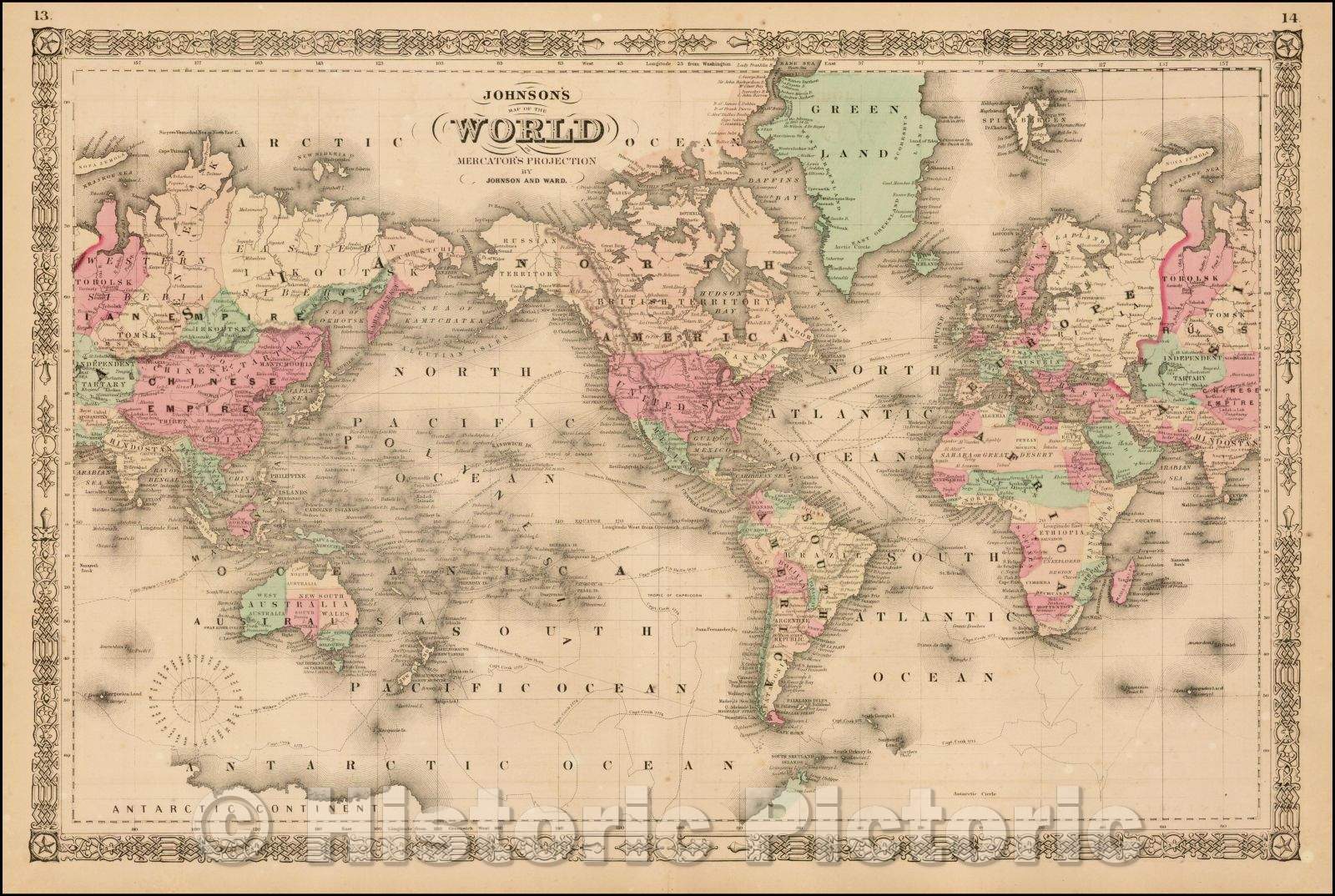 Historic Map - Johnson's Map of the World on Mercator's Projection, 1864, Benjamin Ward v2