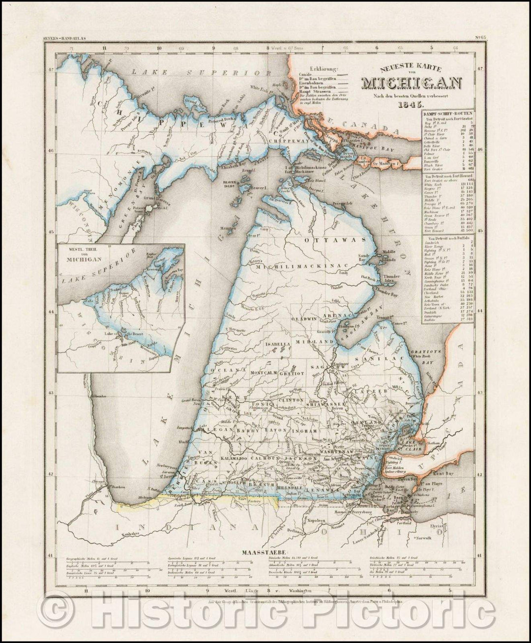 Historic Map - Neueste Karte von Michigan Nach den bessten Quellen verbessert 1845, 1845, Joseph Meyer v2