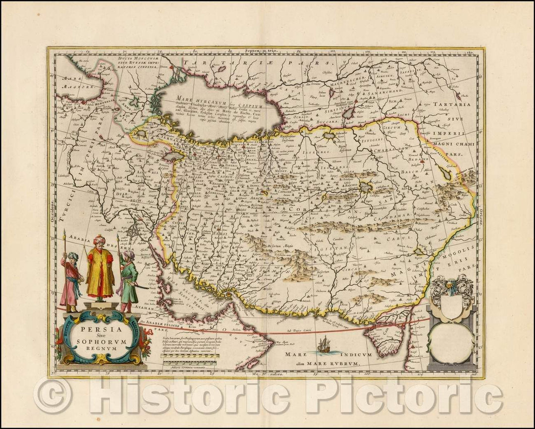 Historic Map - Persia Sive Sophorum Regnum (Scarce 2nd State) / Blaeu's Map of Persia, with blank dedication cartouche, 1644, Willem Janszoon Blaeu - Vintage Wall Art