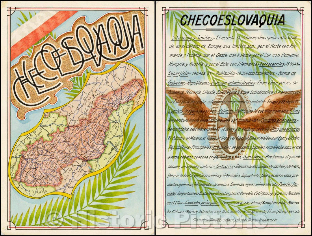 Historic Map - Checoeslovaquia/Czechoslovakia, 1939, Antonio F. Raggio - Vintage Wall Art