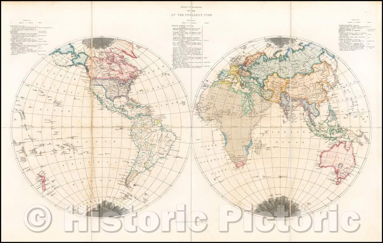 Historic Map - World A.D, At the Present Time, 1846, Edward Quin - Vintage Wall Art