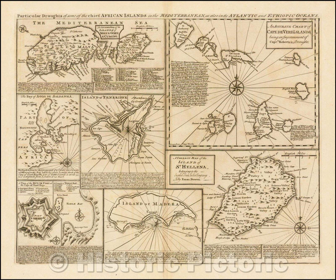 Historic Map - Particular Draughts of some of the chief African Islands in the Mediterranean, as also in the Atlantic and Ethiopic Oceans [shows Malta], 1747 v2