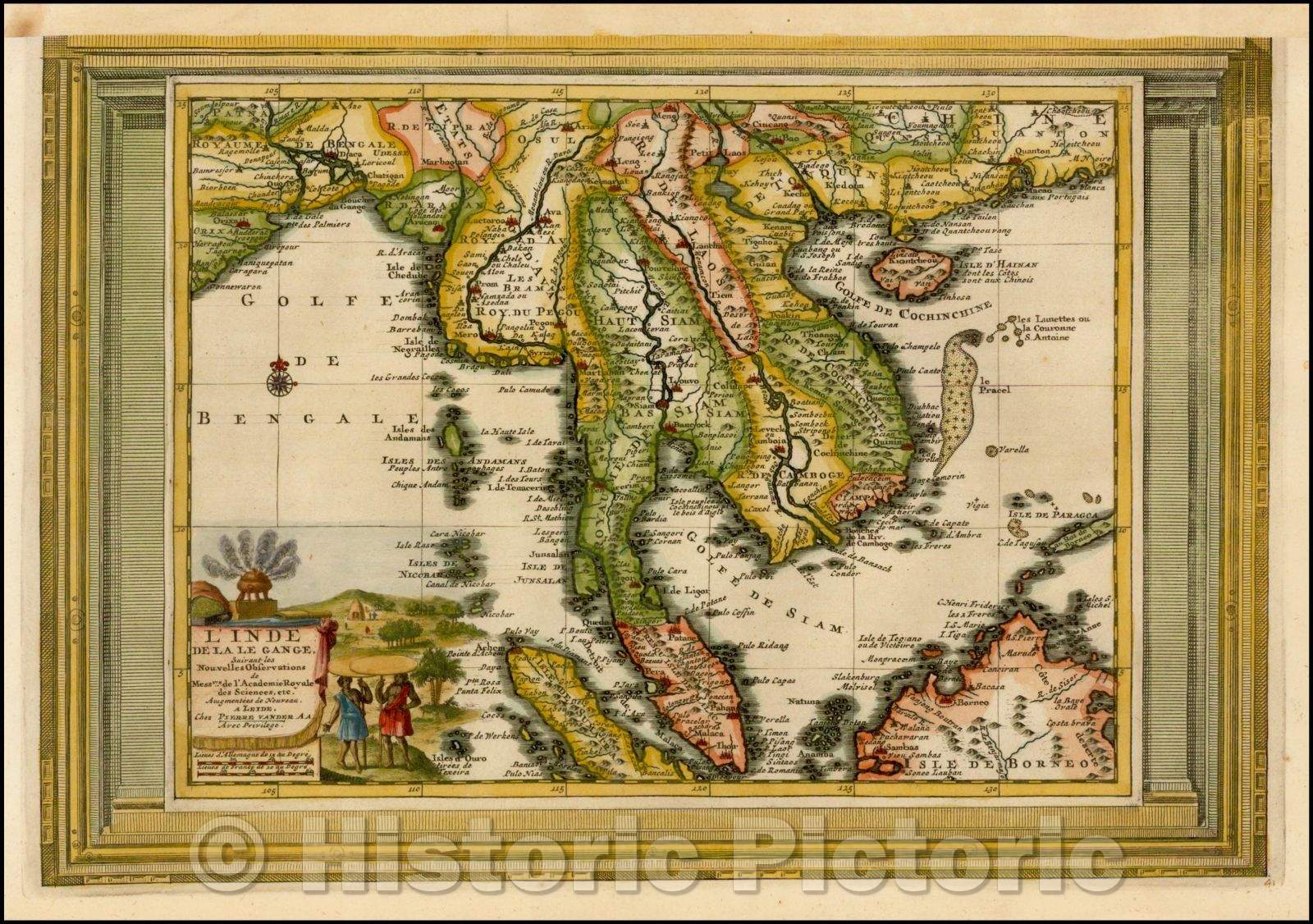 Historic Map - (Malaysia, Straits of Malaca, Southeast Asia, Borneo, etc.) L'Inde De La Le Gange Suivant/Vander Aa's Map of Southeast Asia, 1700 - Vintage Wall Art