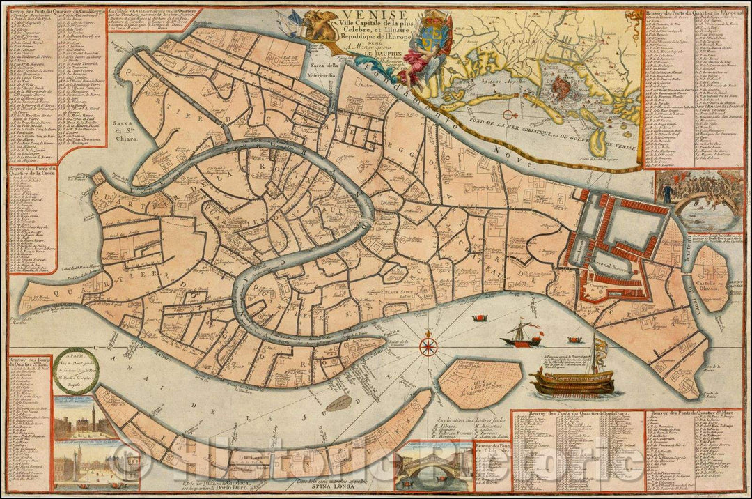 Historic Map - Venise Ville Capitale de la plus Celebre, et Illustre Republique de l'Euro :: Venice City Capital, Republic of Europe, 1695 - Vintage Wall Art